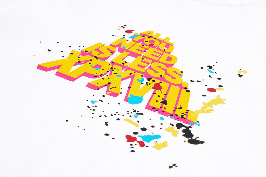 XPX XPXVIII ALL YOU NEED IS LESS SPLASH INK WHITE CREW NECK TEE )