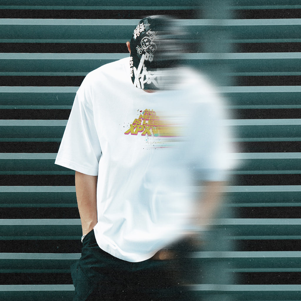 XPX XPXVIII ALL YOU NEED IS LESS SPLASH INK WHITE CREW NECK TEE )