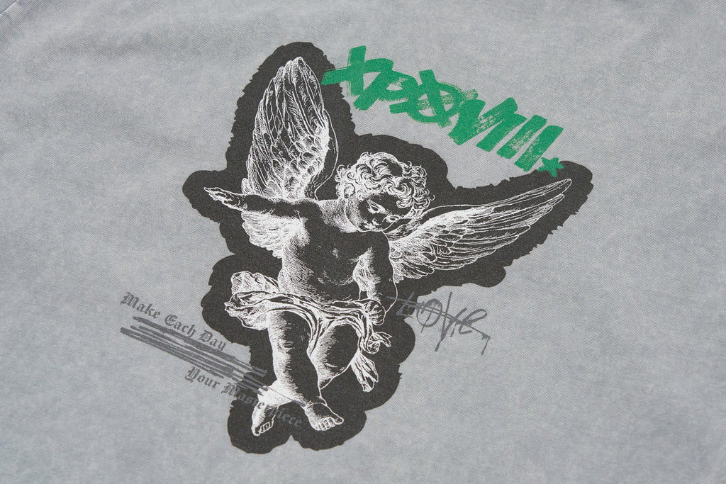 XPX LOVE XPXVIII ANGEL BACK PRINT GREY CREW NECK TEE