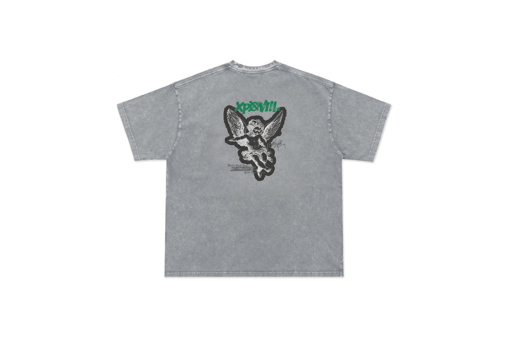 XPX LOVE XPXVIII ANGEL BACK PRINT GREY CREW NECK TEE