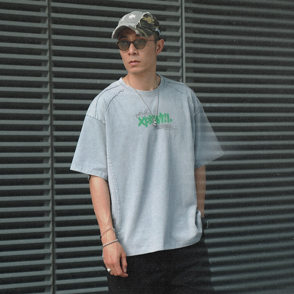 XPX LOVE XPXVIII ANGEL BACK PRINT GREY CREW NECK TEE