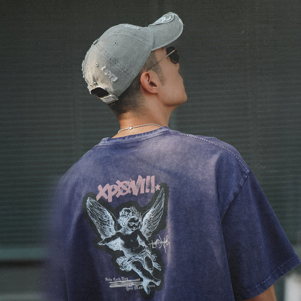 XPX LOVE XPXVIII ANGEL BACK PRINT PURPLE CREW NECK TEE