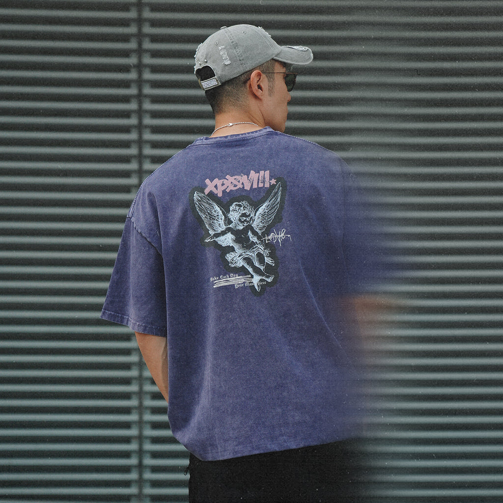 XPX LOVE XPXVIII ANGEL BACK PRINT PURPLE CREW NECK TEE