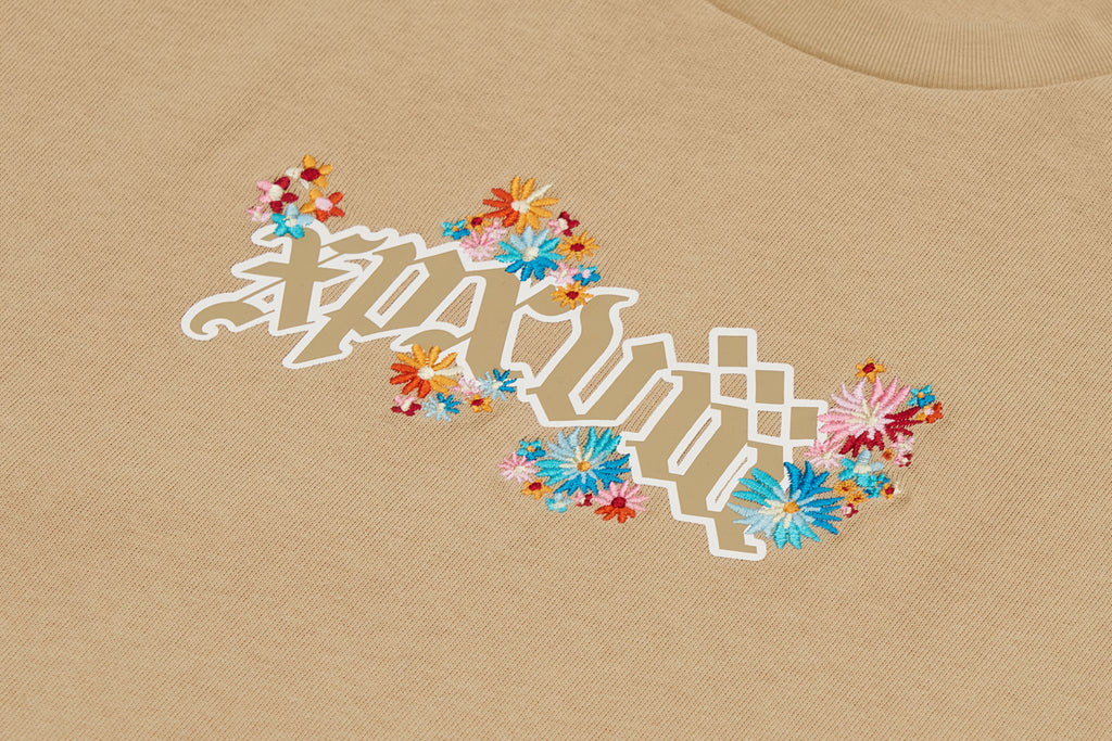XPX EMBROIDREY WILD FLOWER CAMEL CREW NECK TEE