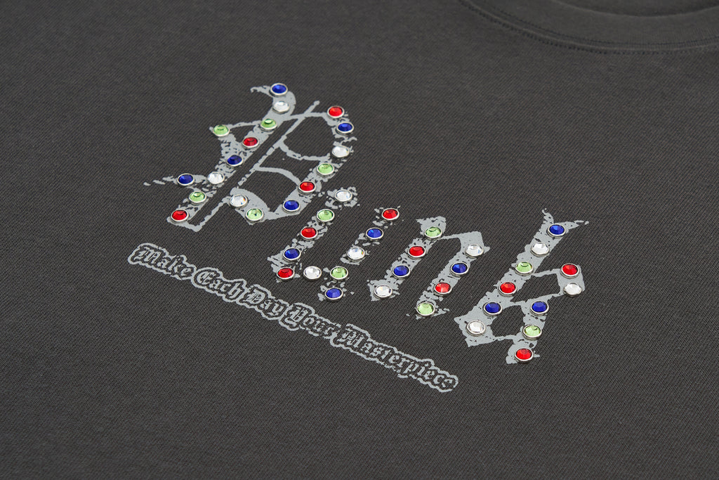 XPX PUNK WITH COLOURFUL STONES DARK GREY CREW NECK TEE