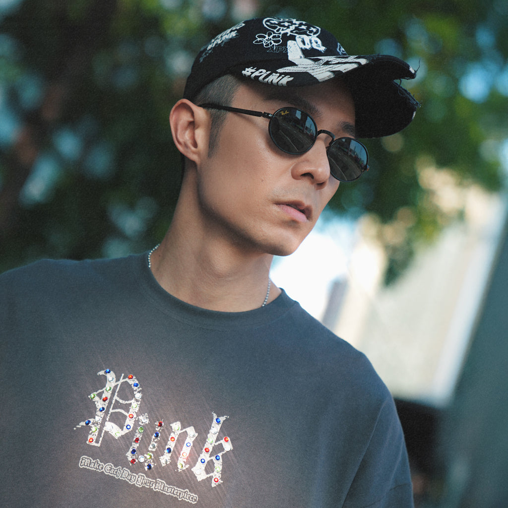 XPX PUNK WITH COLOURFUL STONES DARK GREY CREW NECK TEE