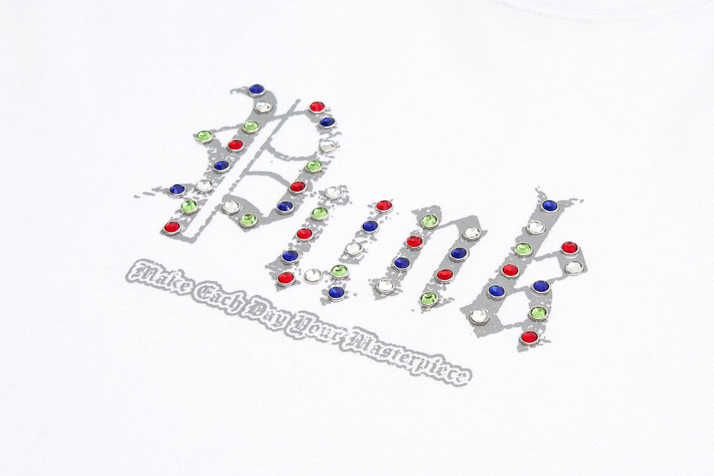 XPX PUNK WITH COLOURFUL STONES WHITE CREW NECK TEE