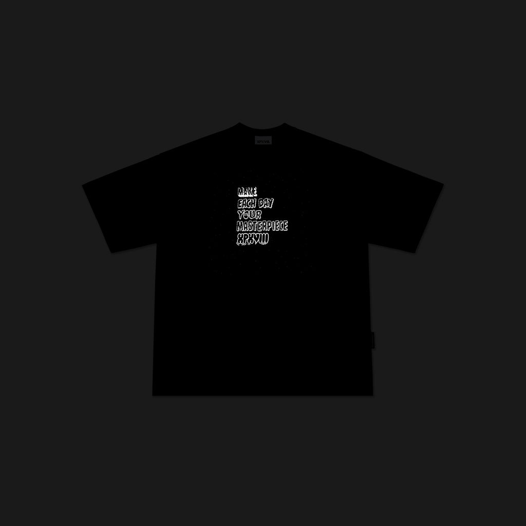 XPX RHINESTONE WITH SLOGAN BLACK CREW NECK TEE