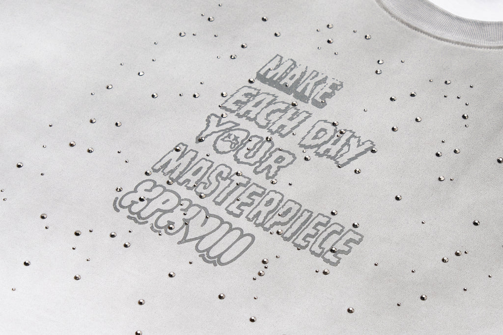 XPX RHINESTONE WITH SLOGAN WHITE CREW NECK TEE
