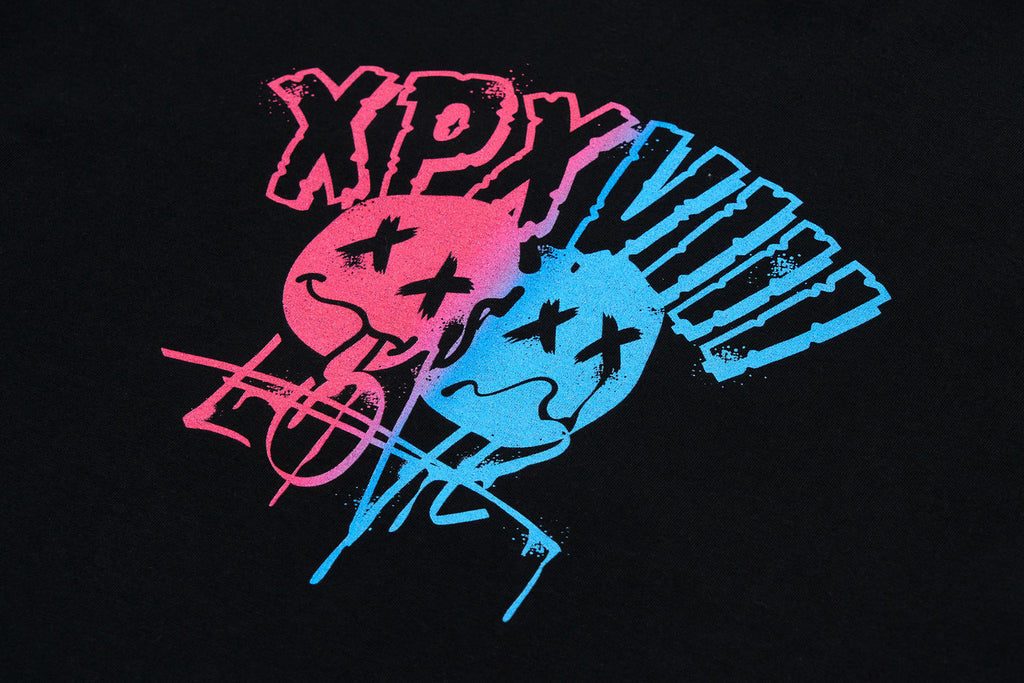 XPX TWO-TONE SILLY FACES BLACK CREW NECK TEE