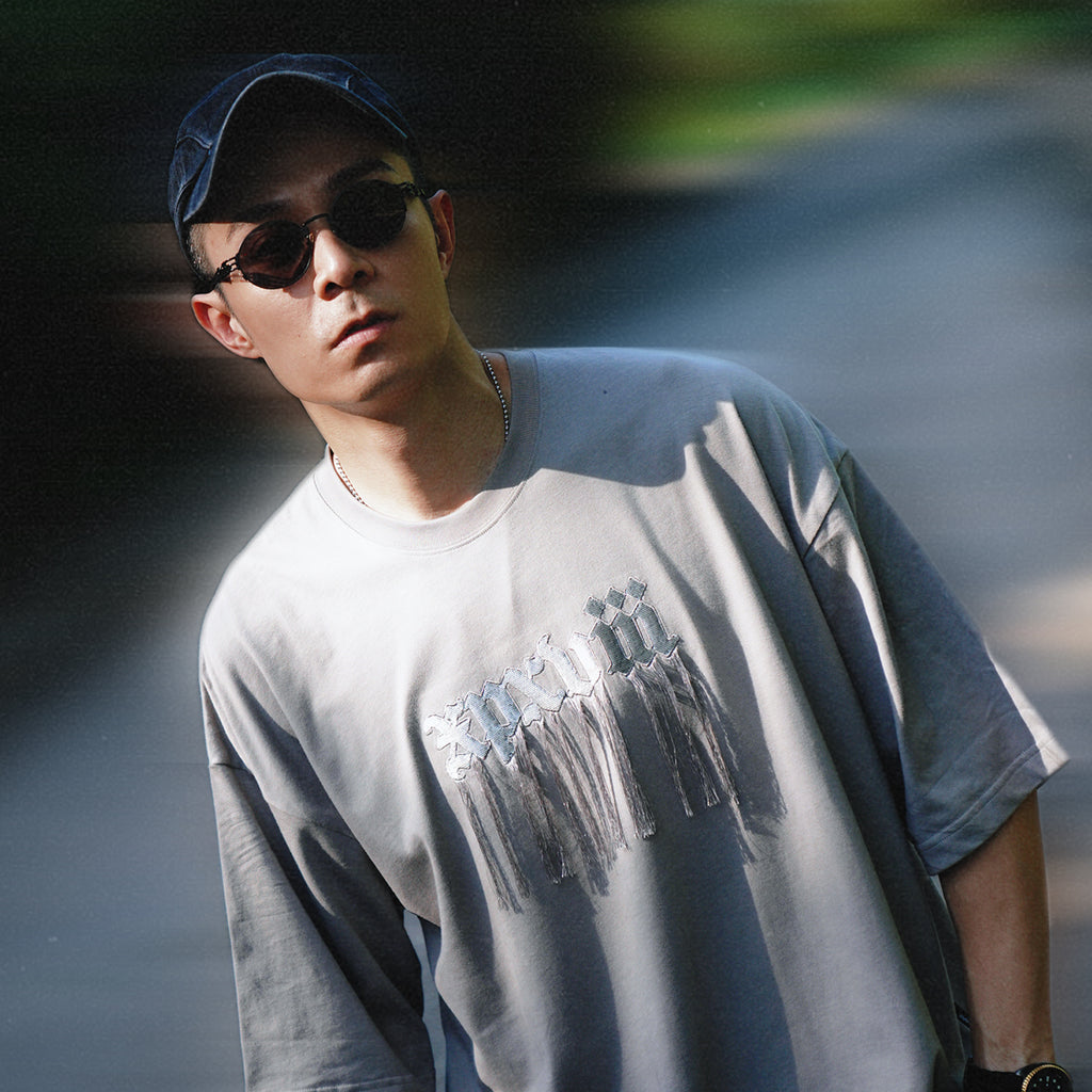XPX XPXVIII WITH FRINGE DECO GREY CREW NECK TEE