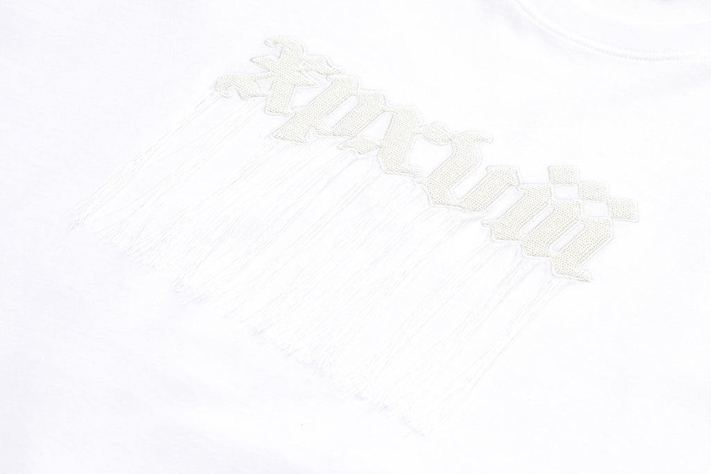 XPX XPXVIII WITH FRINGE DECO WHITE CREW NECK TEE