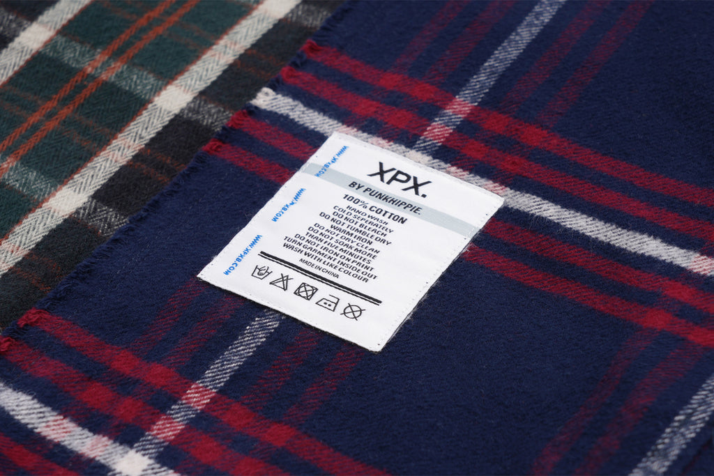 XPX PATCHED CHECKED WOOL OVERSHIRT WITH RAW EDGE SEAMS