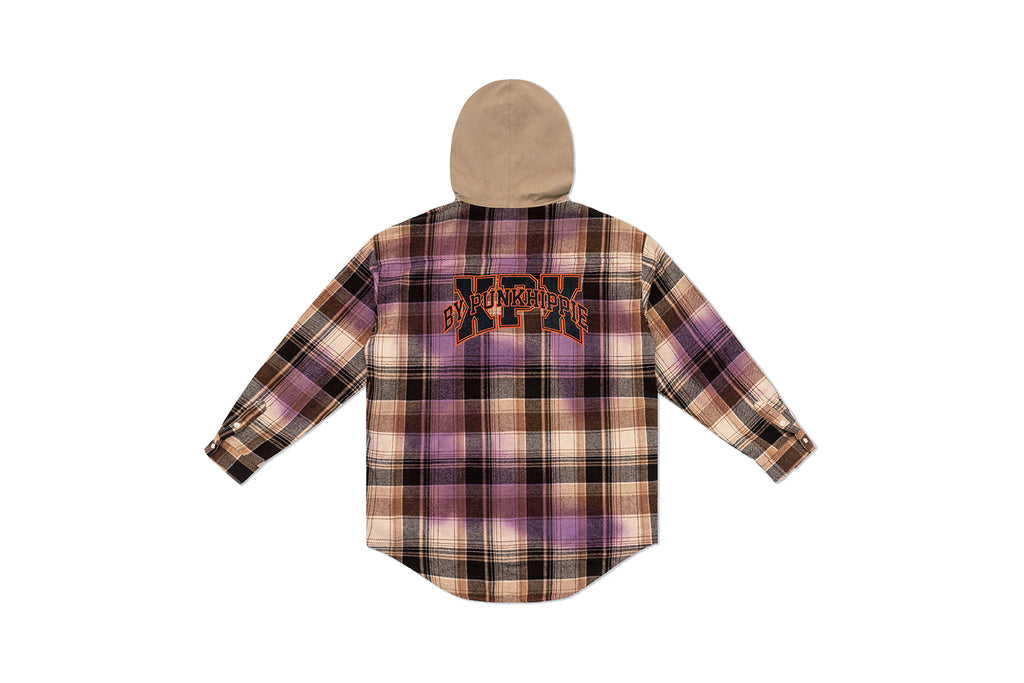 XPX HOODED CHECK SHIRT IN BROWN & BEIGE TONE