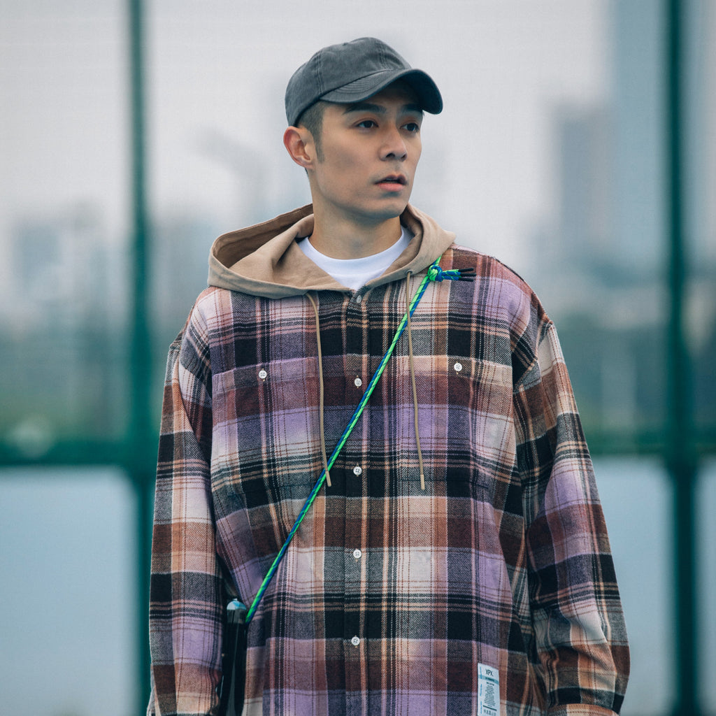 XPX HOODED CHECK SHIRT IN BROWN & BEIGE TONE