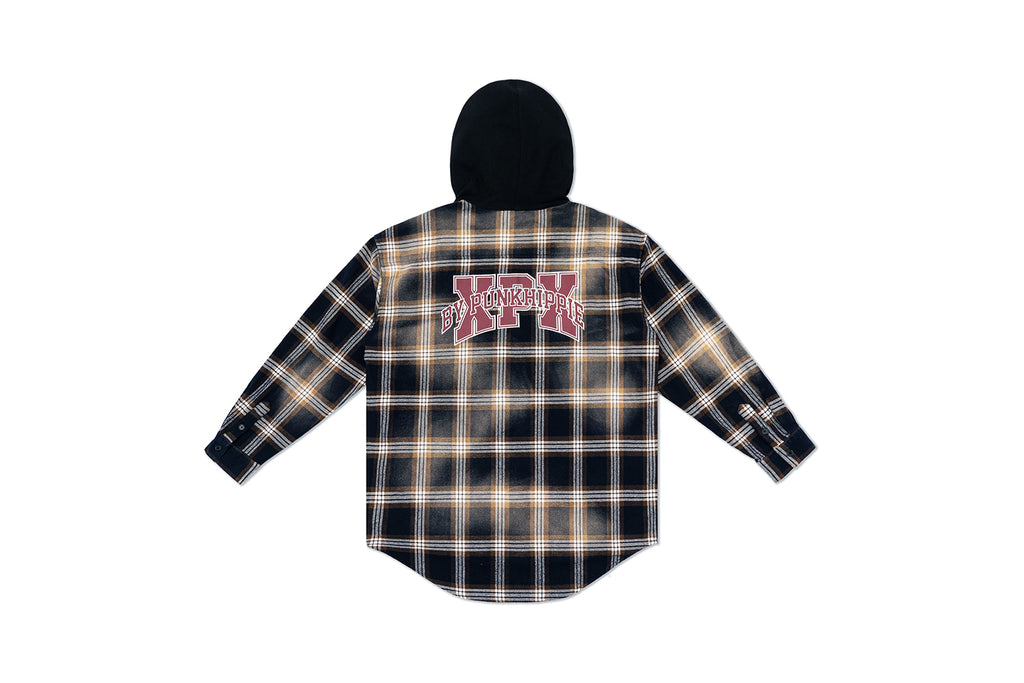 XPX HOODED CHECK SHIRT IN NAVY  & BROWN TONE